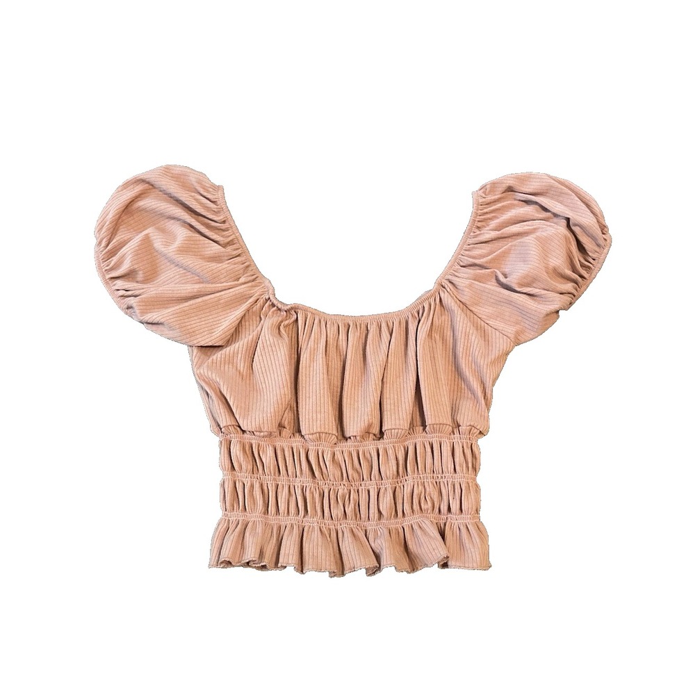 Capella Dusty Rose Peasant Crop Top Womens M Smocked Ruched Coquette Festival